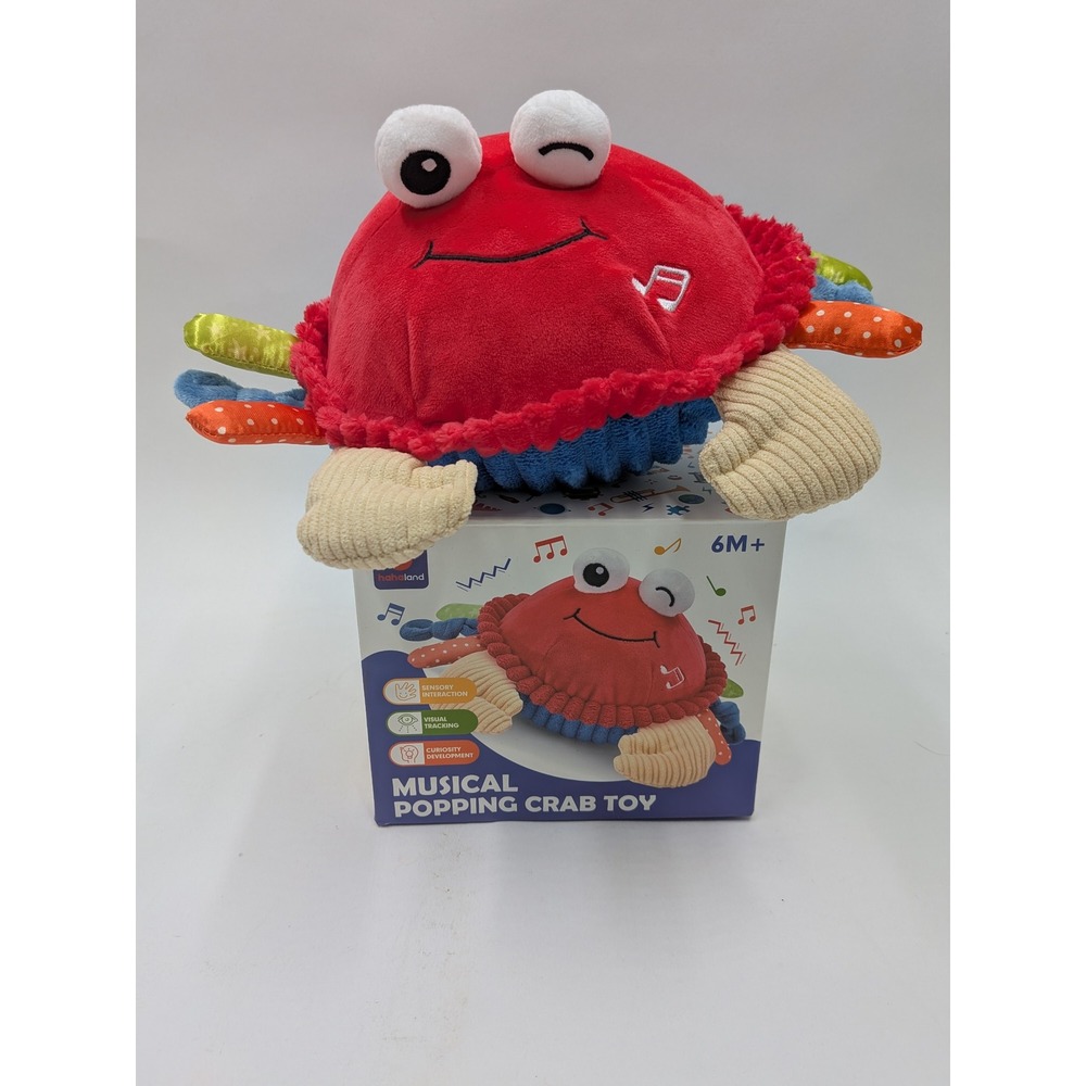 hahaland Musical Popping Crab Toy Red Blue Plush Sensory Baby Toy 6M+ USB